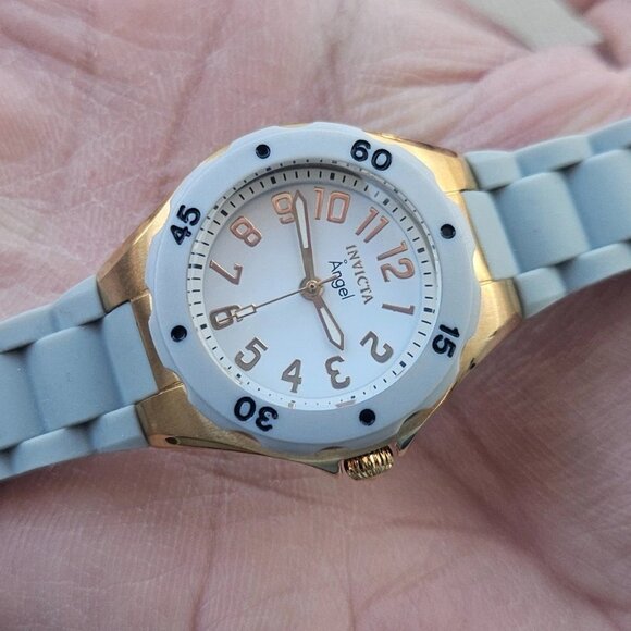 Invicta Angel Ladies Wristwatch Gold Tone Case Gray Rubber Band Analog Watch main image 9
